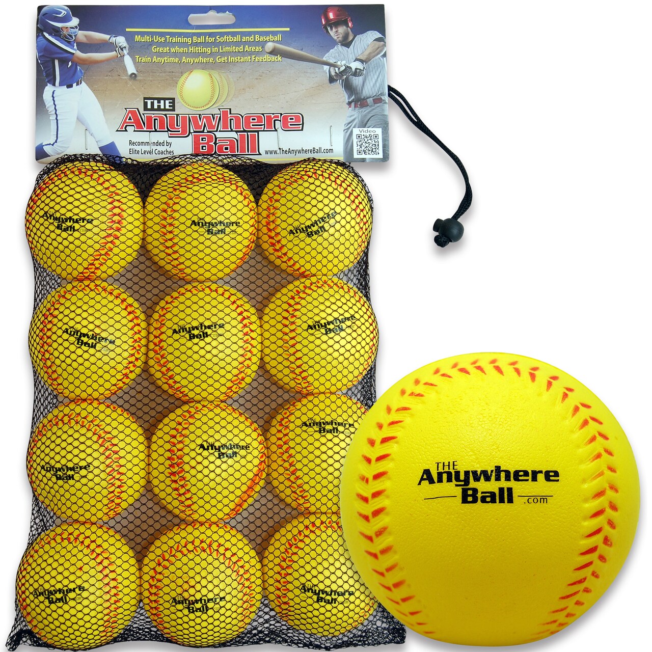 Anywhere Sports: The Anywhere Ball - 12 Pack - 3" Yellow Squishy Foam Balls, Baseball & Softball Play, Waterproof, Easy To Grip, In-Outdoor, Kids 3+
